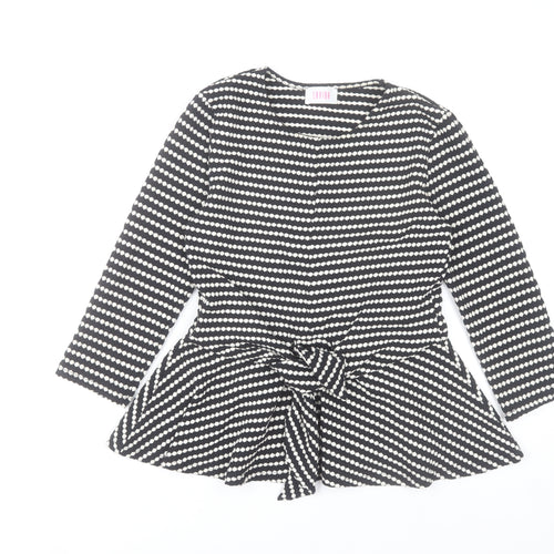 Savida Women's Black White Striped Wrap Long Sleeve Peplum Blouse XS