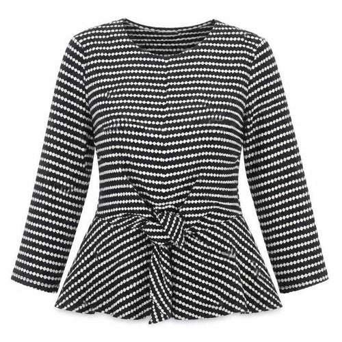 Savida Women's Black White Striped Wrap Long Sleeve Peplum Blouse XS