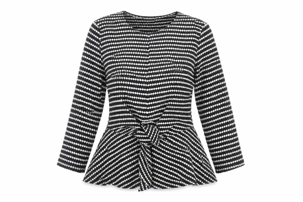 Savida Women's Black White Striped Wrap Long Sleeve Peplum Blouse XS