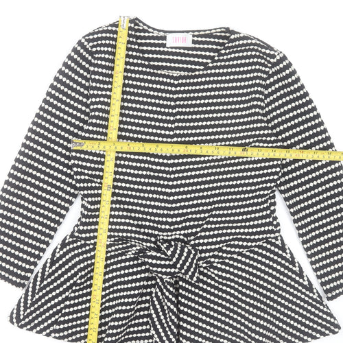 Savida Women's Black White Striped Wrap Long Sleeve Peplum Blouse XS
