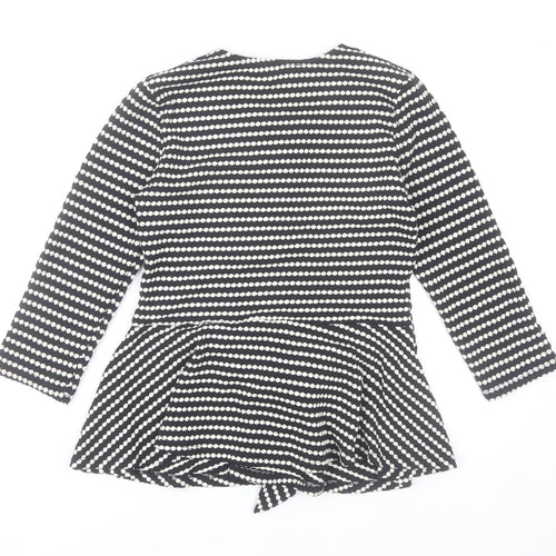 Savida Women's Black White Striped Wrap Long Sleeve Peplum Blouse XS