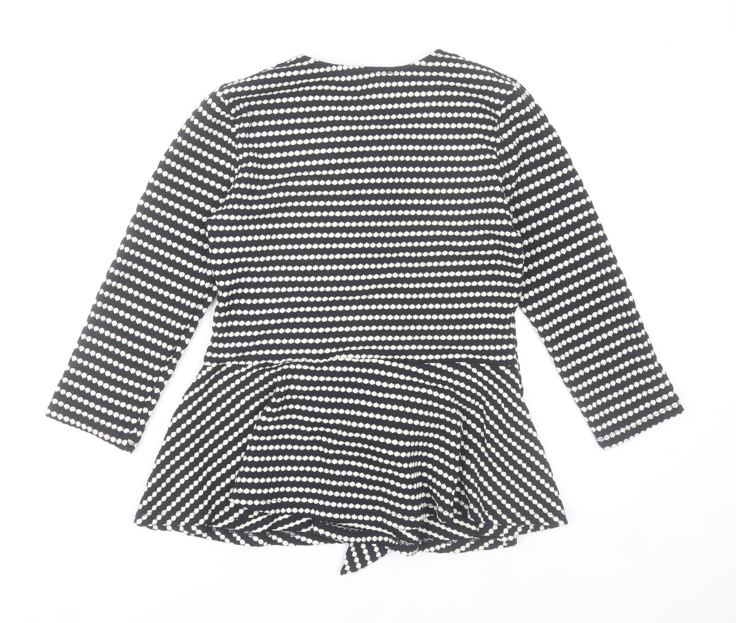 Savida Women's Black White Striped Wrap Long Sleeve Peplum Blouse XS