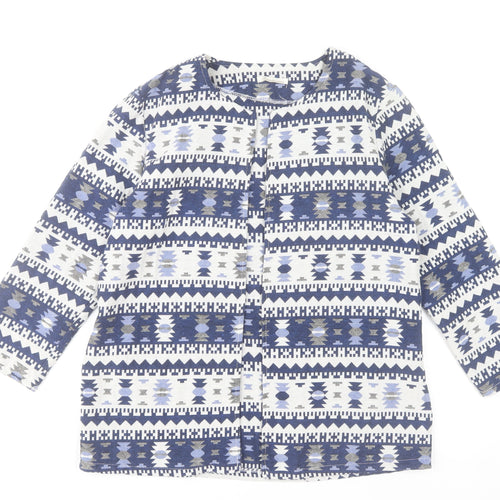 Sweetissima Women's Blue Aztec Print Cotton Blend Open Jacket XL