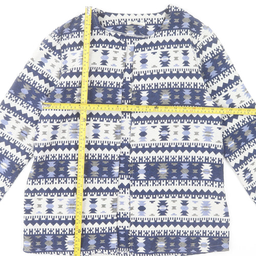 Sweetissima Women's Blue Aztec Print Cotton Blend Open Jacket XL
