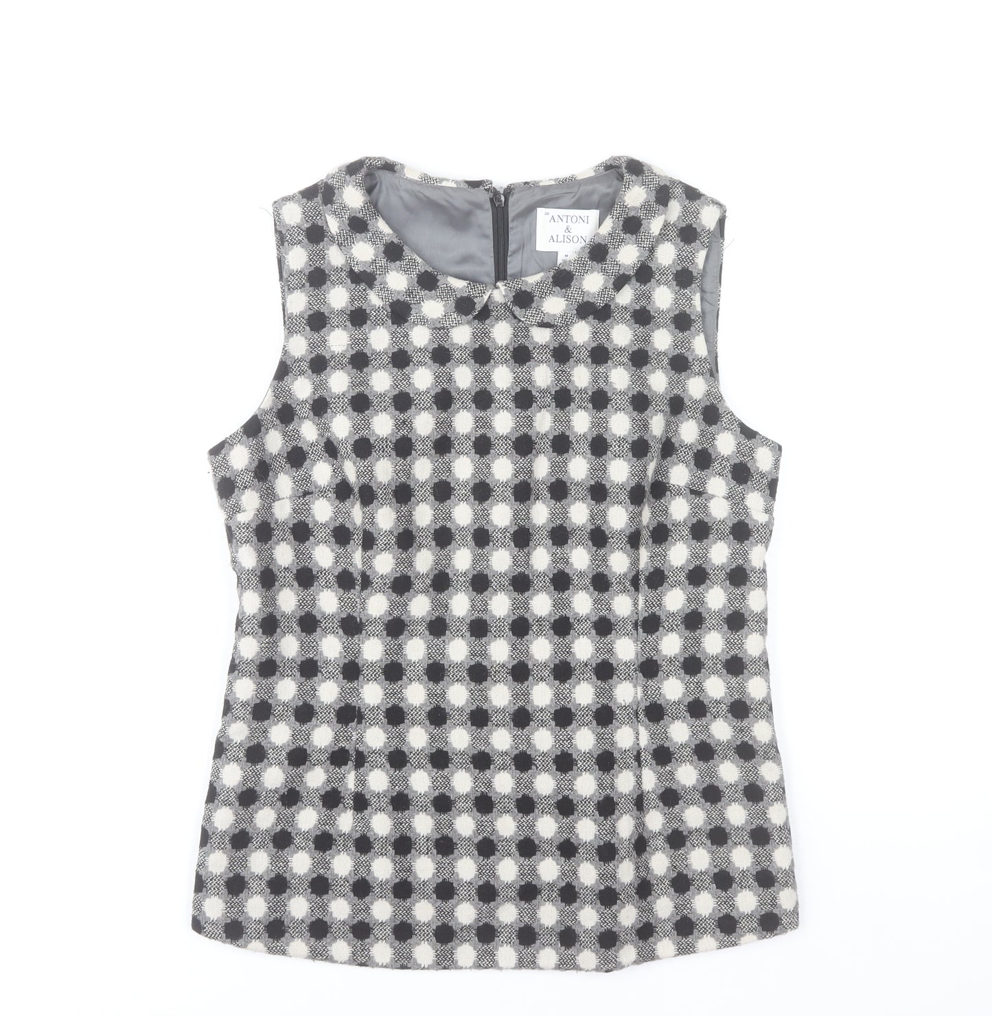 Antoni & Alison Women Grey Check Sleeveless Blouse UK 12