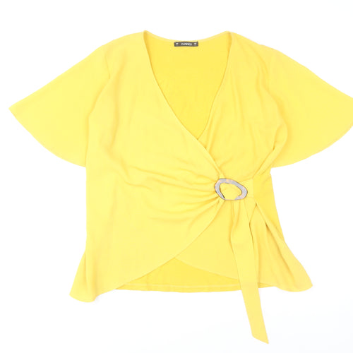 Dunnes Stores Women's Yellow Wrap Blouse Short Sleeve Size S