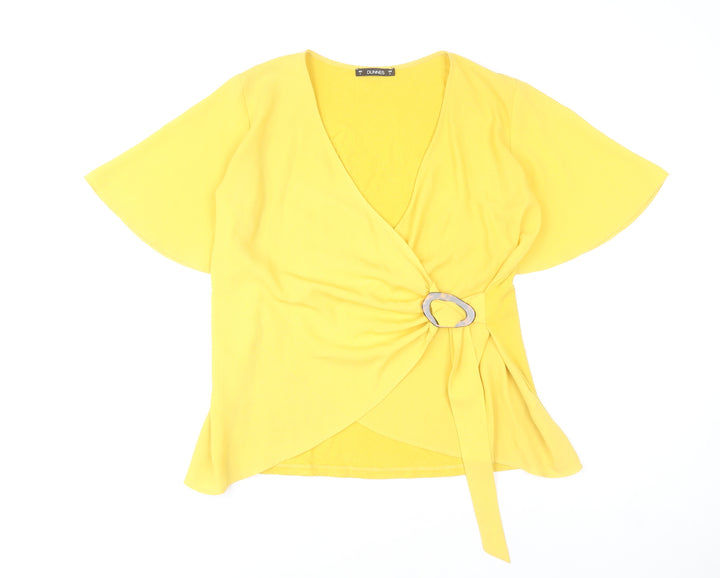 Dunnes Stores Women's Yellow Wrap Blouse Short Sleeve Size S