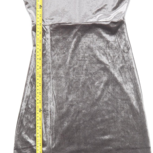 Zara Women Silver Bodycon Velvet Midi Dress Size 8