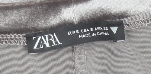 Zara Women Silver Bodycon Velvet Midi Dress Size 8