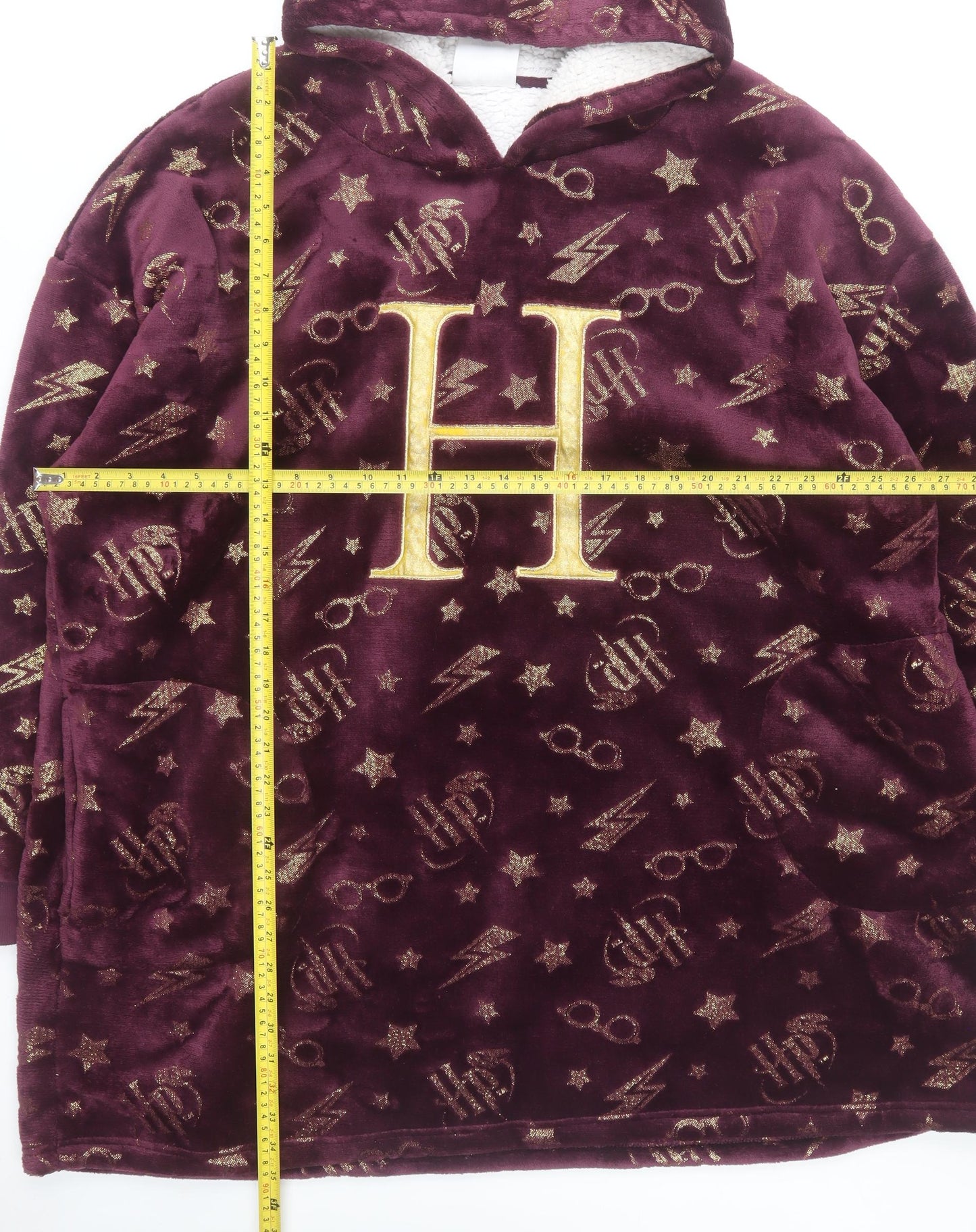 Harry Potter Mens Purple Hooded Robe M/L Velour Winter Nightwear