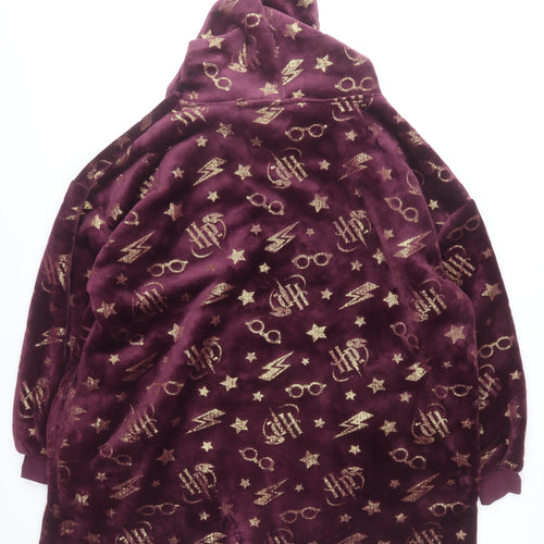 Harry Potter Mens Purple Hooded Robe M/L Velour Winter Nightwear