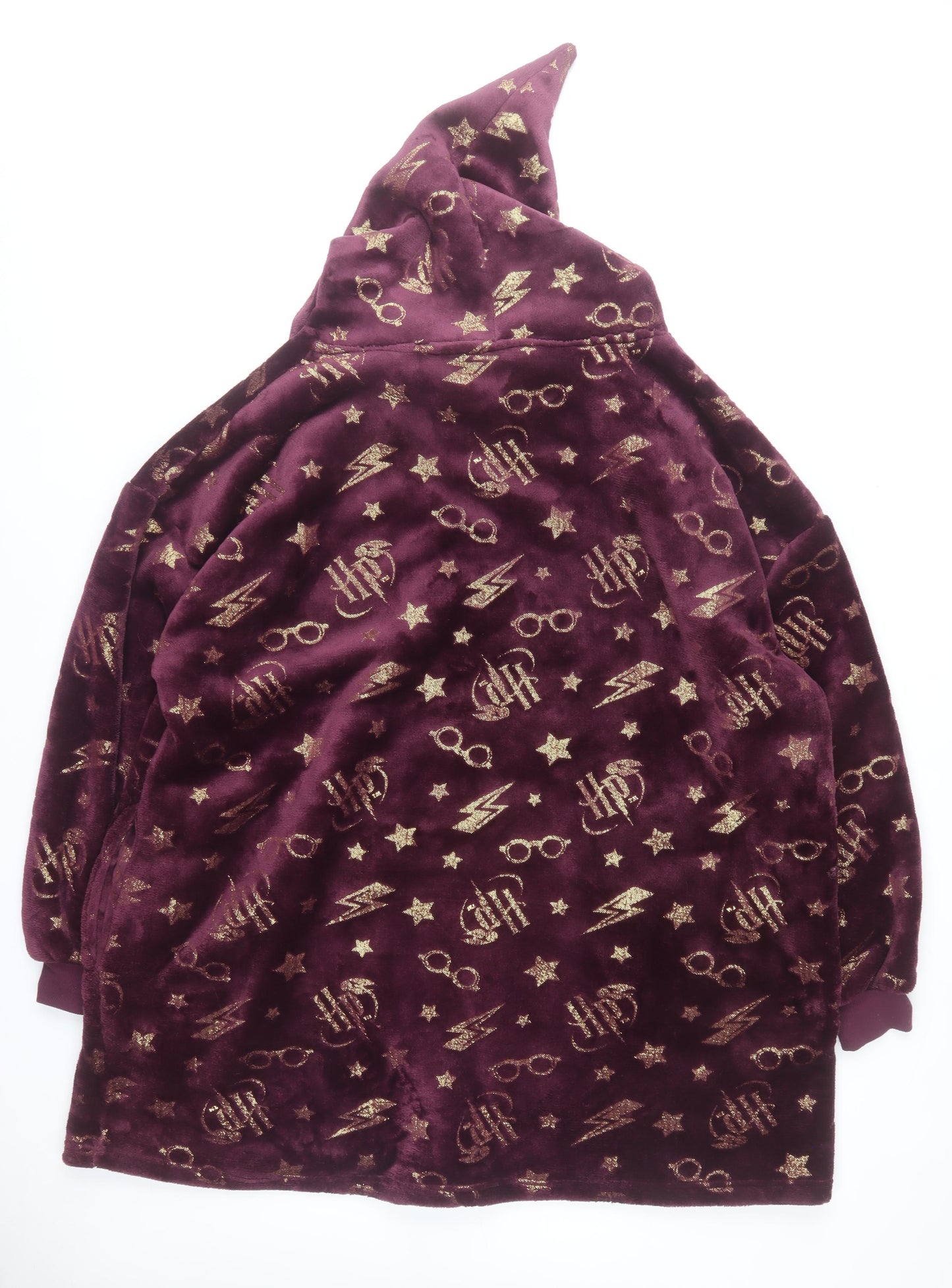 Harry Potter Mens Purple Hooded Robe M/L Velour Winter Nightwear