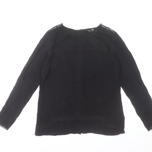 Next Women Black Long Sleeve Embroidered Viscose Tunic Blouse Size 12