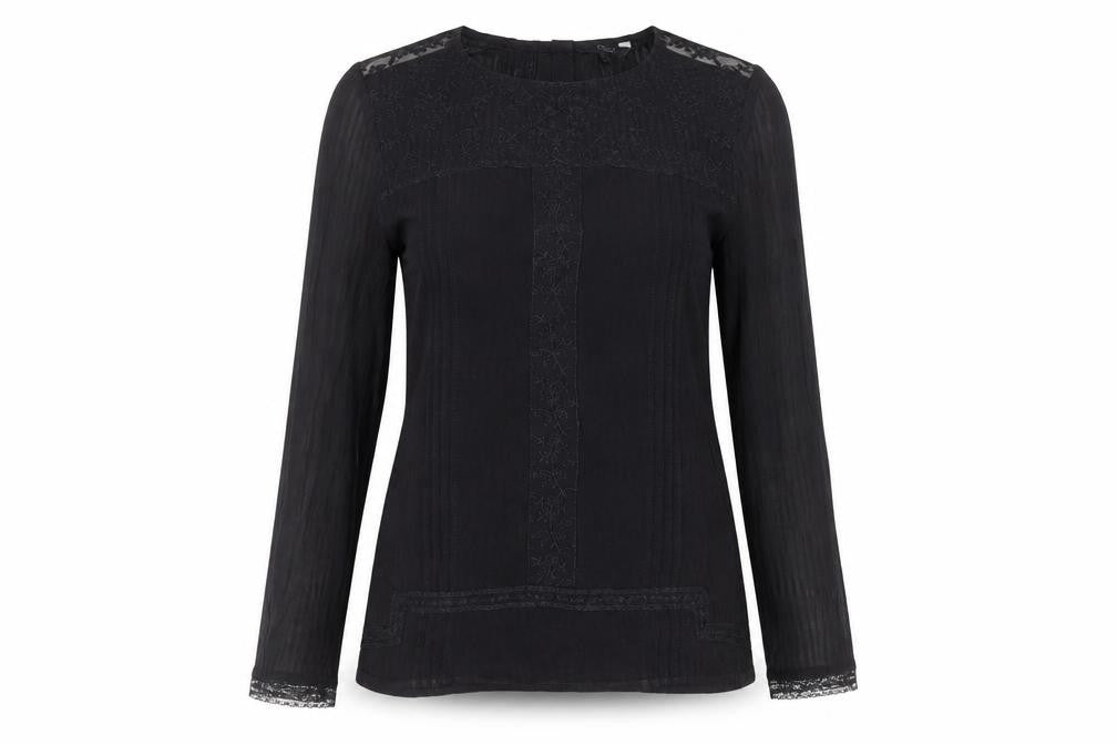 Next Women Black Long Sleeve Embroidered Viscose Tunic Blouse Size 12