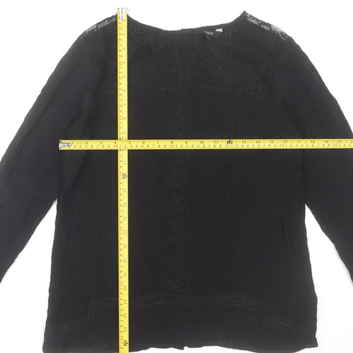 Next Women Black Long Sleeve Embroidered Viscose Tunic Blouse Size 12