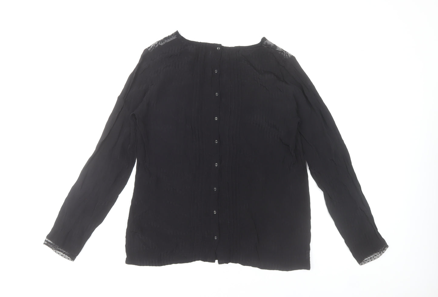 Next Women Black Long Sleeve Embroidered Viscose Tunic Blouse Size 12