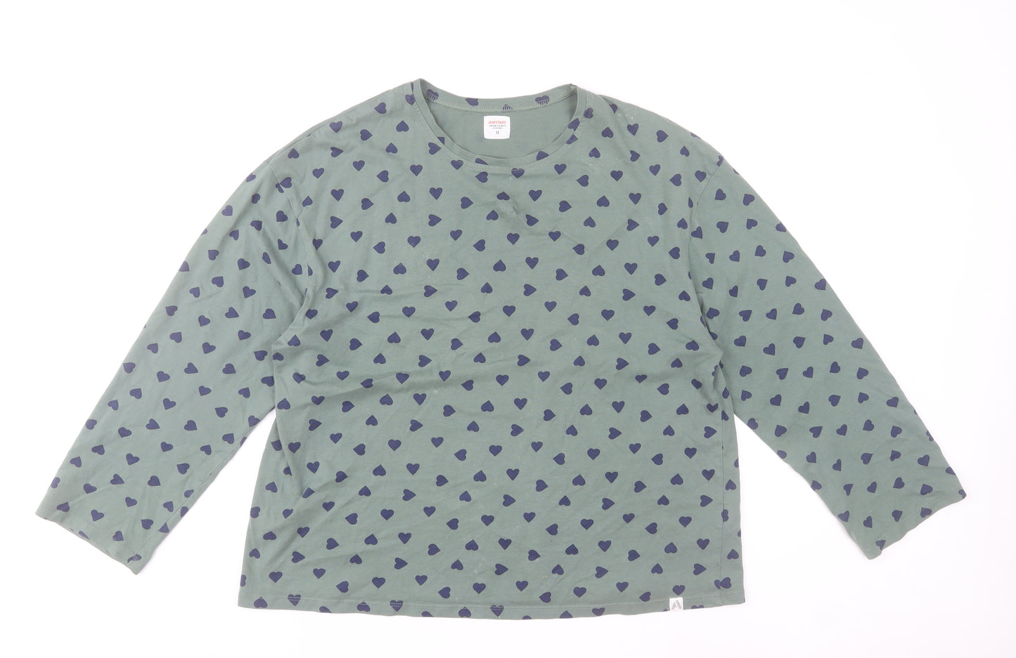 John Lewis Women’s Green Heart Print Long Sleeve Cotton T-Shirt Size 12