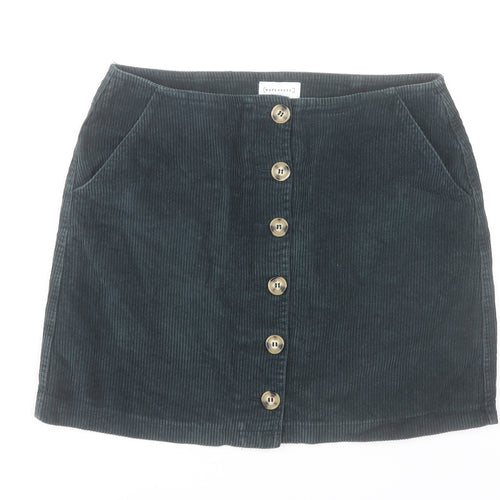 Warehouse Women Black Corduroy A-Line Button Skirt Size 12