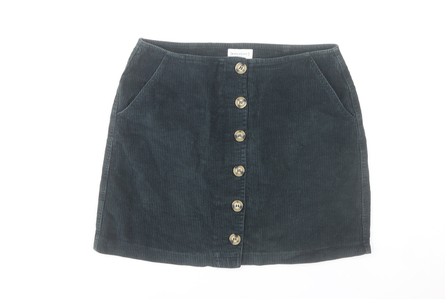 Warehouse Women Black Corduroy A-Line Button Skirt Size 12