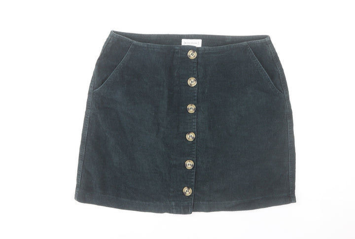 Warehouse Women Black Corduroy A-Line Button Skirt Size 12