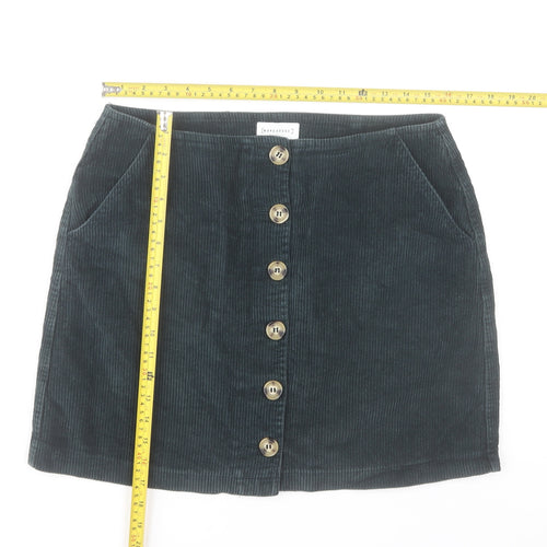 Warehouse Women Black Corduroy A-Line Button Skirt Size 12