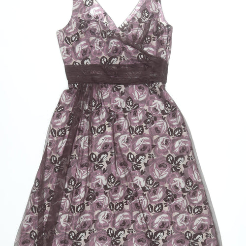Coast Women’s Purple Floral A-Line Dress Size 12 Sleeveless V-Neck Formal
