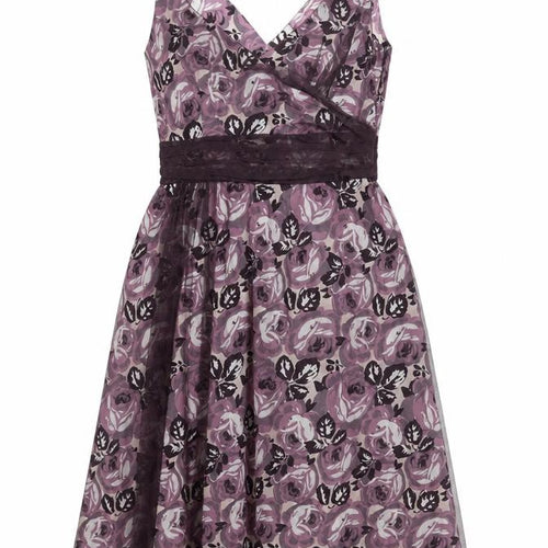 Coast Women’s Purple Floral A-Line Dress Size 12 Sleeveless V-Neck Formal