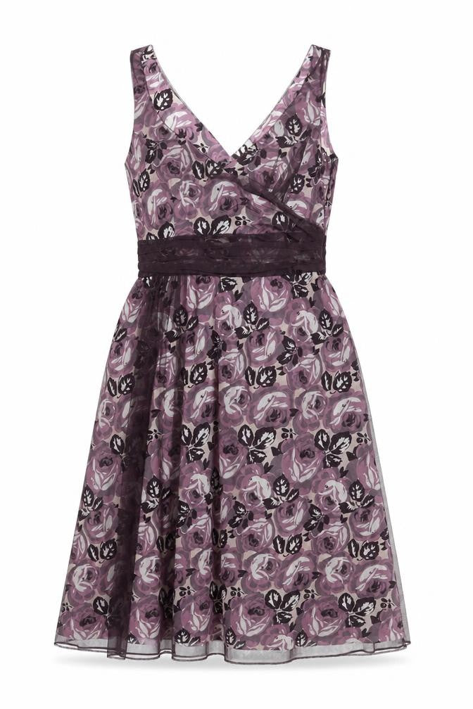 Coast Women’s Purple Floral A-Line Dress Size 12 Sleeveless V-Neck Formal