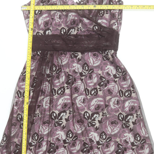 Coast Women’s Purple Floral A-Line Dress Size 12 Sleeveless V-Neck Formal