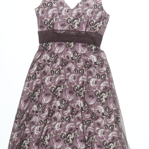 Coast Women’s Purple Floral A-Line Dress Size 12 Sleeveless V-Neck Formal