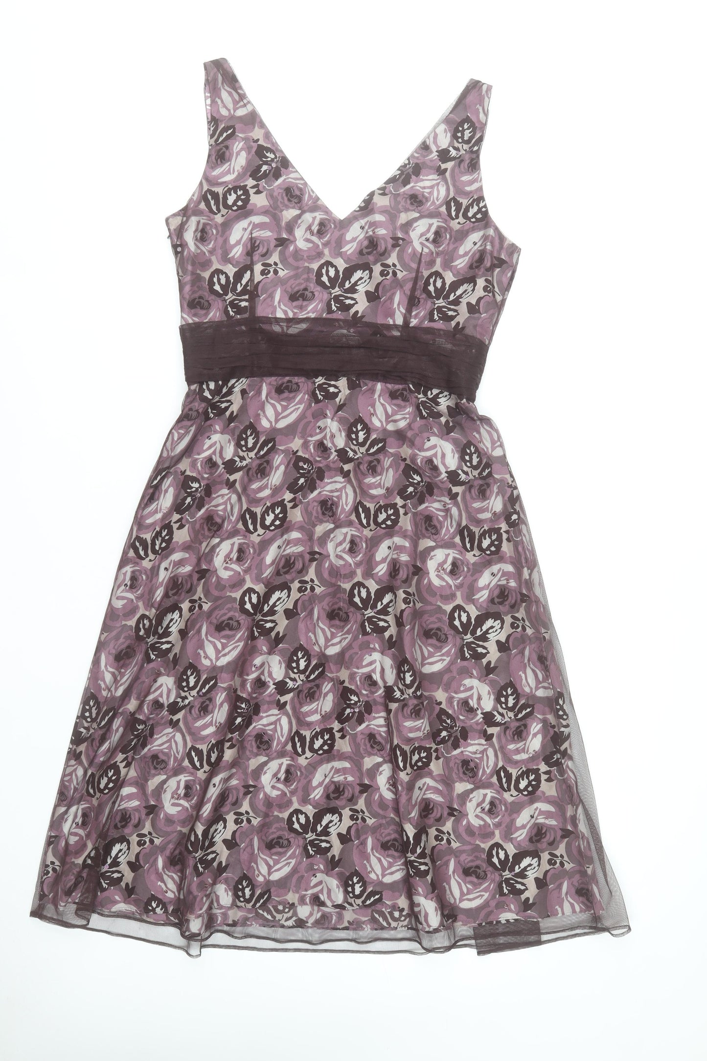 Coast Women’s Purple Floral A-Line Dress Size 12 Sleeveless V-Neck Formal