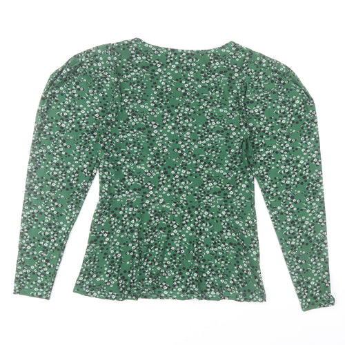 Natura Women’s Green Floral Long Sleeve Square Neck Blouse Size S