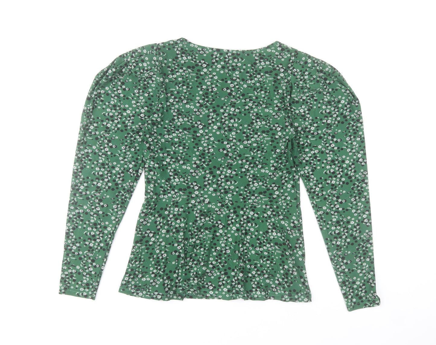 Natura Women’s Green Floral Long Sleeve Square Neck Blouse Size S