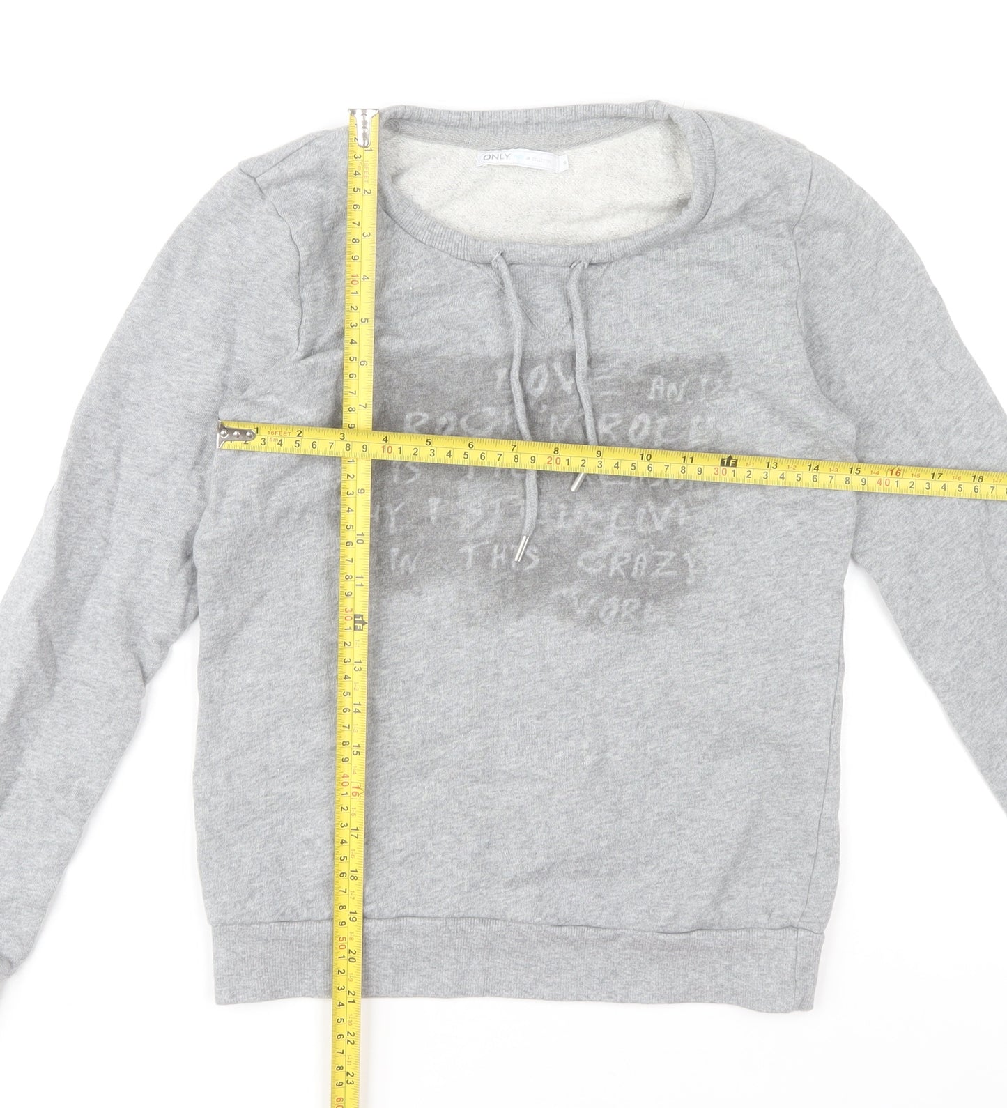 ONLY Women Grey Pullover Sweatshirt S Cotton Long Sleeve Casual