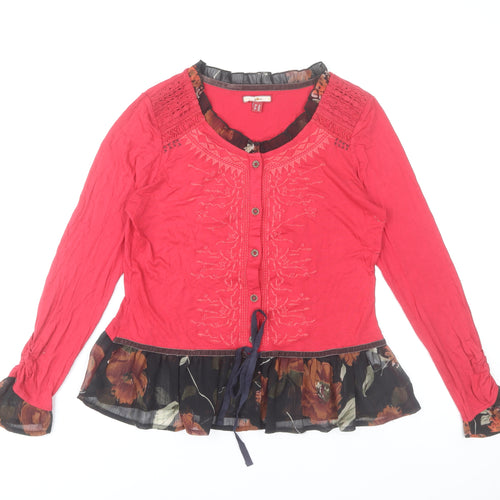 Joe Browns Women Red Floral Trim Tunic Blouse UK 10 Long Sleeve