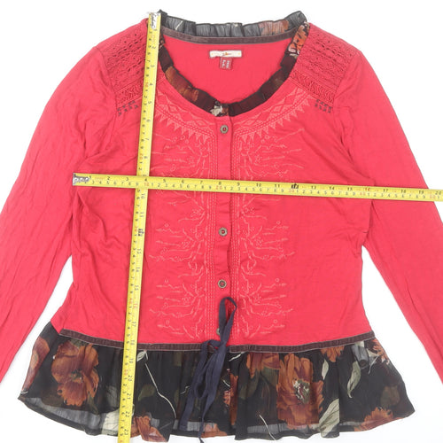 Joe Browns Women Red Floral Trim Tunic Blouse UK 10 Long Sleeve