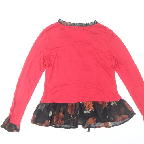 Joe Browns Women Red Floral Trim Tunic Blouse UK 10 Long Sleeve