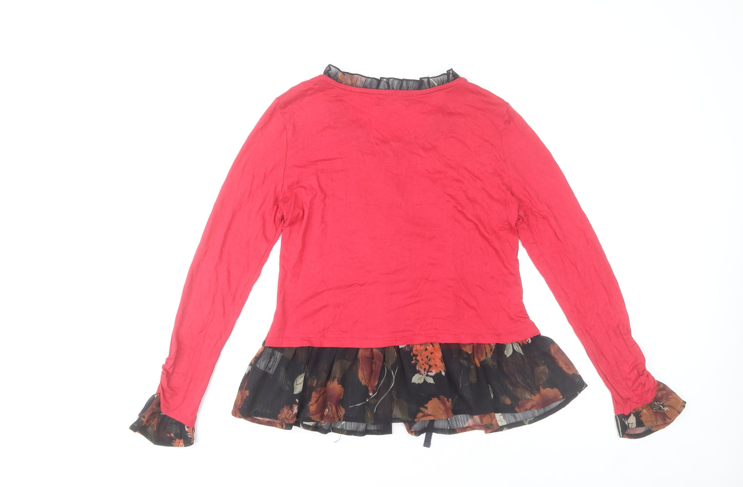 Joe Browns Women Red Floral Trim Tunic Blouse UK 10 Long Sleeve