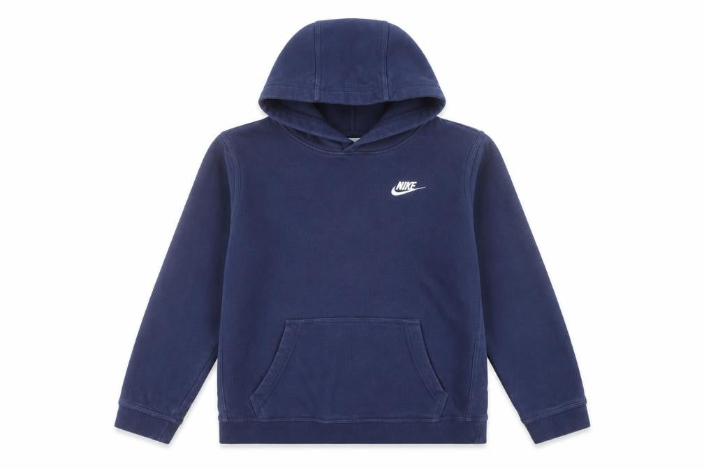 Front view of Nike boys’ navy blue pullover hoodie xl 158-170cm cotton blend sweatshirt