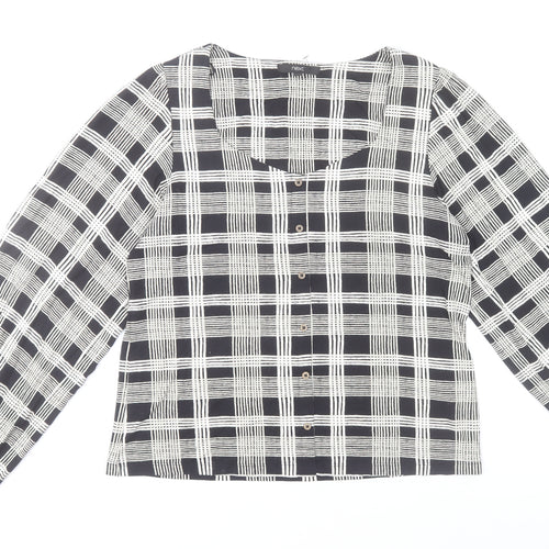 Next Womens Black Check Long Sleeve Relaxed Blouse Size 14