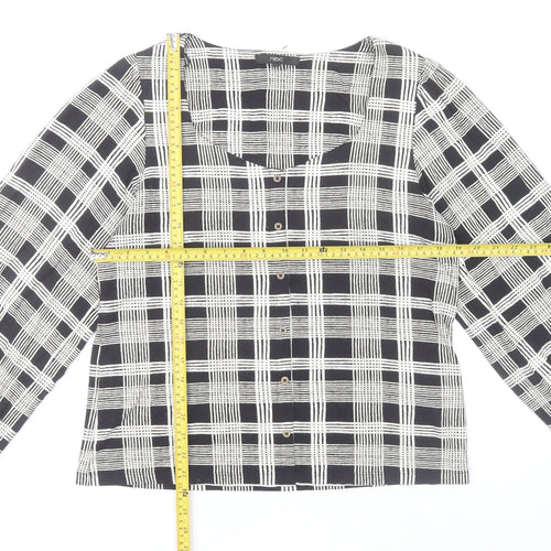 Next Womens Black Check Long Sleeve Relaxed Blouse Size 14