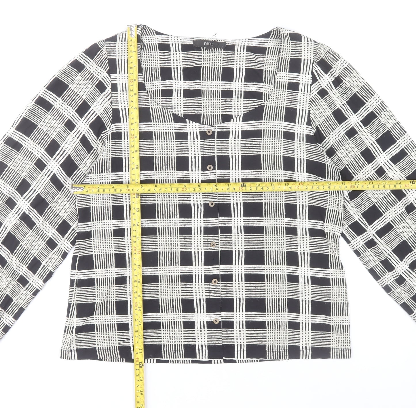 Next Womens Black Check Long Sleeve Relaxed Blouse Size 14