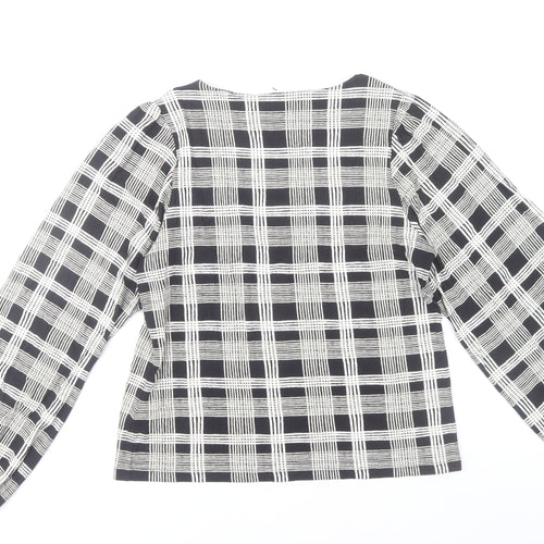 Next Womens Black Check Long Sleeve Relaxed Blouse Size 14