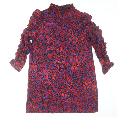 AX Paris Women’s Red Animal Print Shift Dress Size 12 Long Sleeve