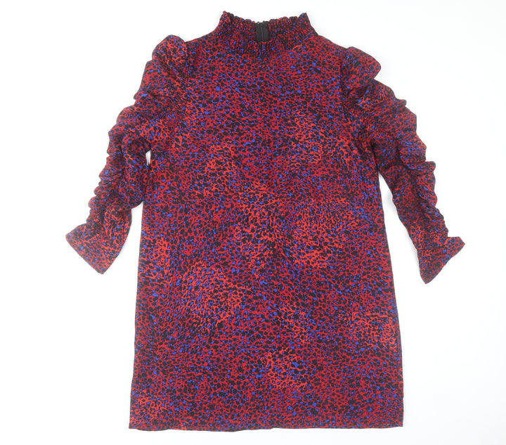 AX Paris Women’s Red Animal Print Shift Dress Size 12 Long Sleeve
