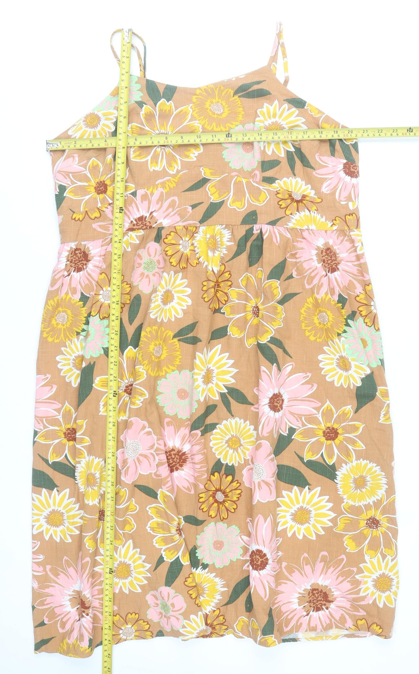 Tu Women’s Brown Floral Cotton Viscose Knee Length Slip Dress Size 20
