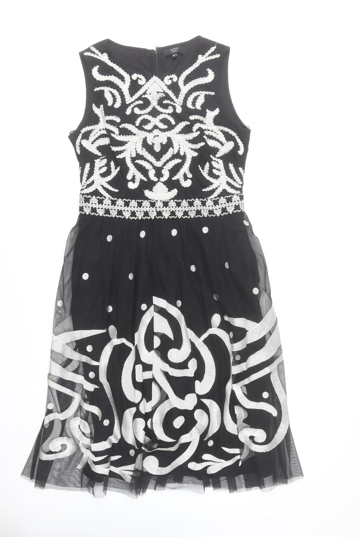 Joanna Hope Womens Black Beaded Fit & Flare Dress Size 12