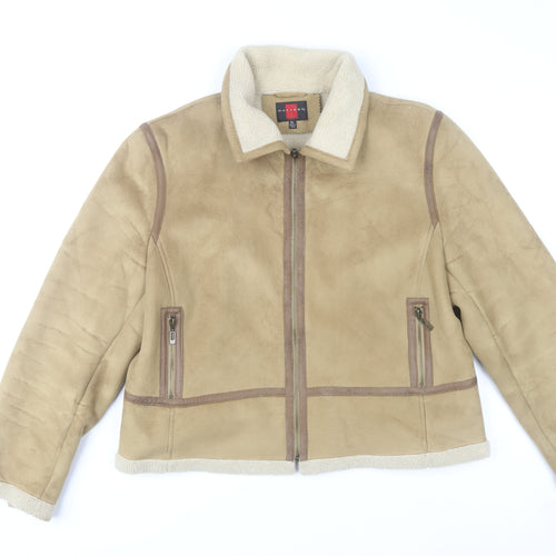 Gallery Womens Beige Faux Shearling Bomber Jacket XL Winter Zip