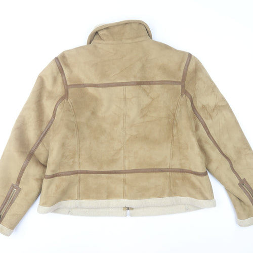 Gallery Womens Beige Faux Shearling Bomber Jacket XL Winter Zip