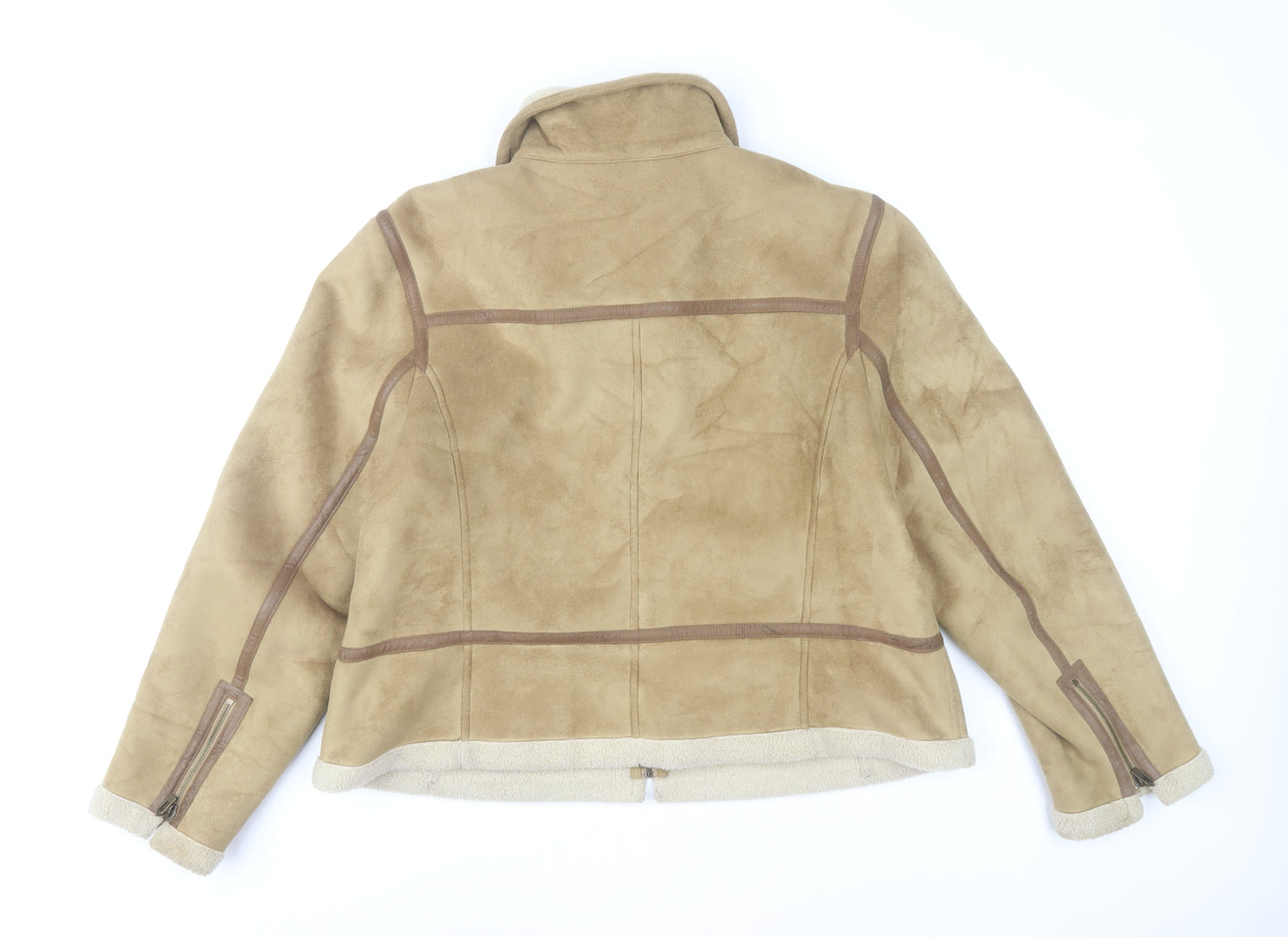 Gallery Womens Beige Faux Shearling Bomber Jacket XL Winter Zip